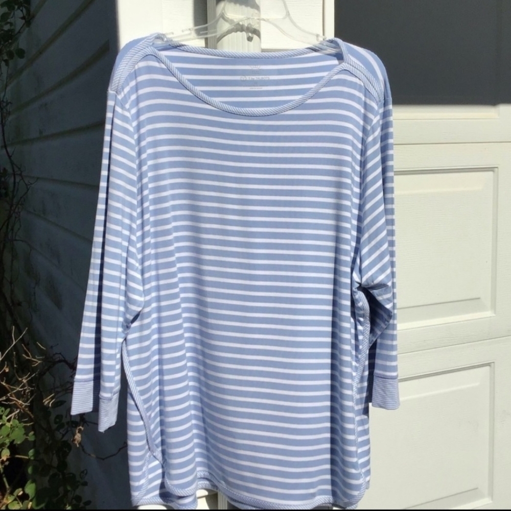T by Talbots Striped SPF 50 Blue White Striped Top Nautical Women's Large L EUC